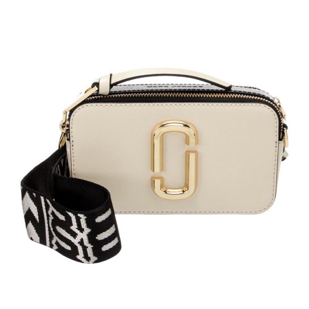 Marc Jacobs Snapshot Cream and Gold Crossbody Bag with Logo Accent
